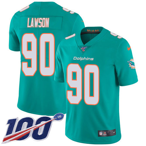 Nike Miami Dolphins 90 Shaq Lawson Aqua Green Team Color Youth Stitched NFL 100th Season Vapor Untouchable Limited Jersey